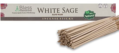 Bless-White-Sage-100%-Natural-Handmade-Hand-Dipped-Incense-Sticks Organic-Chemicals-Free for-Purification-Relaxation-Positivity-Yoga-Meditation The-Best-Woods-Scent (25 Sticks (40GM))