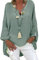 Tincini Leinenbluse Damen Bluse Sommer Tunika V-Ausschnitt Longbluse Große Größen Leinenhemd Blusenshirt Langarmshirt Leinen Baumwolle Hemd Oberteile Shirt (A Grün1, L)