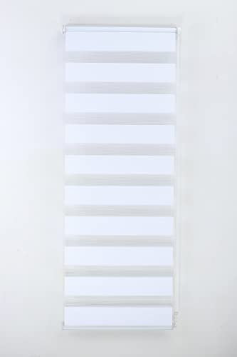 Funky Gadgets Day and Night Roller Blinds Dual Layer Fabric Zebra Blind Translucent or Blackout Vision Roller Shades No Drill Blinds Curtains for Windows and Doors White, 184W x 165H cm