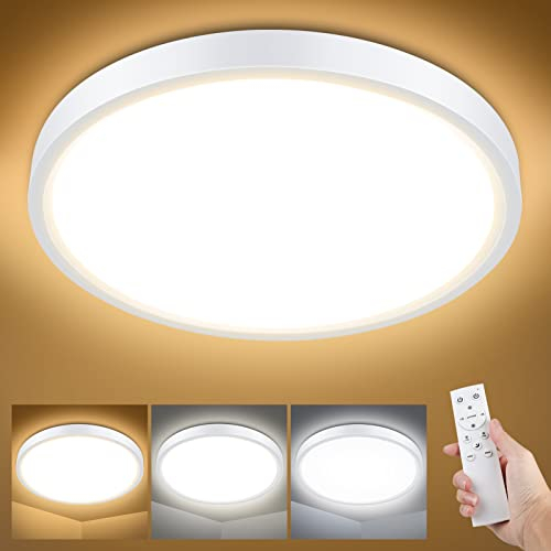 Smanu LED Deckenleuchte Dimmbar mit Fernbedienung, 18W 1500LM,3000K-6000K Einstellbar Flach Deckenlampe Panel Rund für Badezimmer,Schlafzimmer,Wohnzimmer,Küche,Keller, Balkon,Ø22cm,Weiß