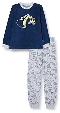 Playshoes Unisex Kinder Frottee Schlafanzug Zweiteilig Pyjamaset, Bagger, 140 EU