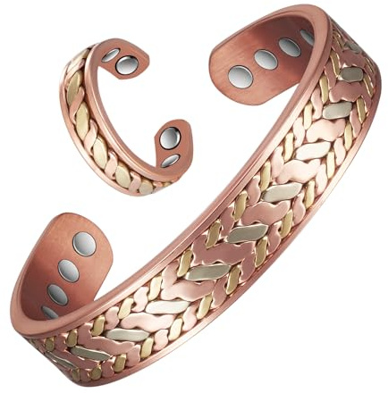 Set of Magnetic Solid Copper Jewelry, Bracelets and Rings Carry 8 and 4 Magnets, Include Gift Bag for Gifts…