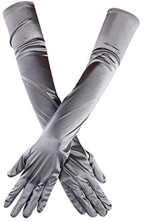Damen Winter Warm Gestrickte Lange Armstulpen Handschuhe Lange Satin Handschuhe Finger Frauen Braut Dance-Handschuhe Länge Ellenbogen Opera 20er Jahre Handschuhe Handalarm Für (Silver-1, One Size)