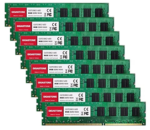 【DDR3 RAM】 GIGASTONE 64GB Kit(8x8GB) DDR3/DDR3L 1600MHz(1333MHz) PC3-12800(PC3-10600) CL11 1.35V/1.5V 2Rx8 UDIMM 240pin sin búfer sin ECC PC Desktop Only de Memoria Alto Rendimiento Actualización