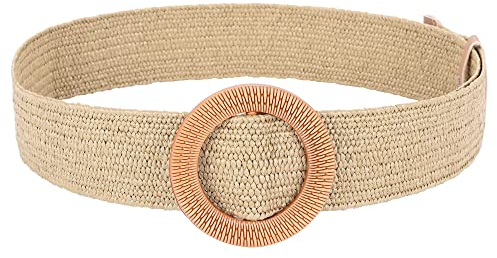 TBSCWYF Ceinture en Paille Tissée Femme Ceinture de paille pour femme Ceinture élastique Tissée en Paille Stretch Tressée avec Boucle de Couleur Bois Ceinture élastique pour robe manteau jean