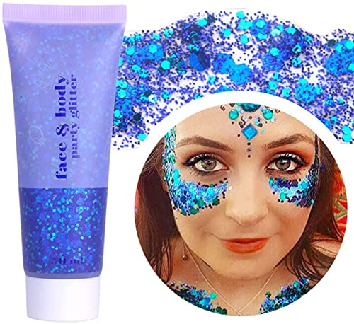 Gel Paillettes corps 50g, liquide scintillant épais de sirène, gel scintillant à paillettes longue durée pour anniversaire de mascarade de festival # bleu