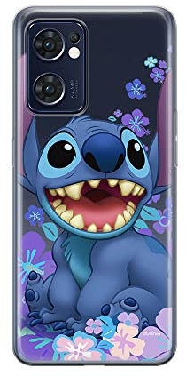Ert Group custodia per cellulare per Oppo RENO 7 5G originale e con licenza ufficiale Disney, modello Stitch 001 adattato in modo ottimale alla forma dello smartphone, parzialmente trasparente