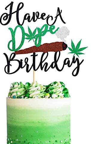 Arthsdite Have a Dope Geburtstagstortenaufsatz Topf Blatt Unkrautblätter Happy Birthday Kuchen Dekoration Marihuana Dope 420 Geburtstag Party Supplies für Mann Frauen - Schwarz Grün Glitzer