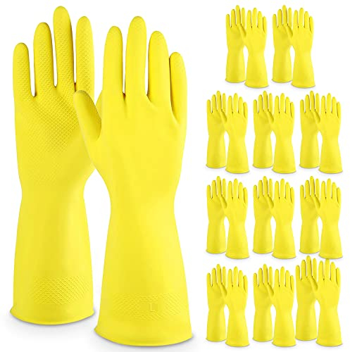 SOL 12 Pairs Large Household Gloves, Yellow Heavy Duty Rubber Gloves for Cleaning with Non-Slip Grip, Durable Waterproof Design for Kitchen, Bathroom & Dishwashing, Multipurpose & Comfortable To Use