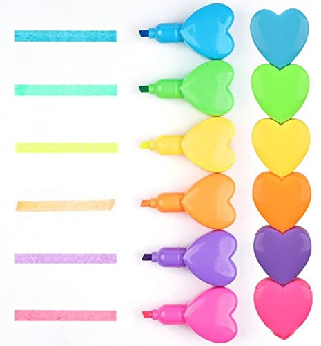Fopytu 6 Color Highlighter Cute Chisel Tip Marker Pen Heart Shape Candy Color Highlighter Office School Supplies Gift