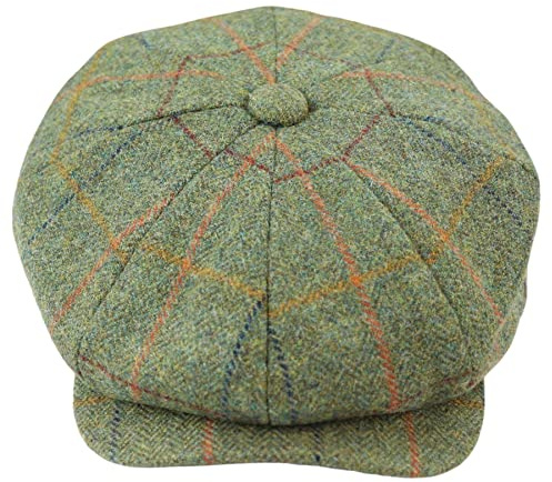 TruClothing.com Mens 8 Panel Razor Baker Boy Hat Wool Tweed Blinders Newsboy Flat Cap Green Check