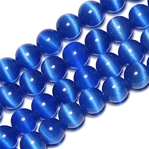 Royal Blue Cat Eye Beads Round 12mm Semi Precious Gemstone Loose Beads for Jewelry Making (31-33pcs/strand)