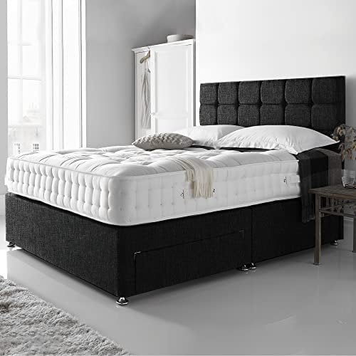 DBZ BEDS Reinforced King Size Bed Set 5 FT with 2000 Series Mattress - Black Venice Divan Beds Set with Various Storage Options – 26 Inch Headboard with Chrome Glider Feet (KingSize)