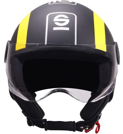 Sparco Riders Sp601 Motorradhelm, Scooter ECE 22.06 Homologiert, Demi-Jet Helm mit Anti-Kratz-Visier und Micrometric Auslösung, SCHWARZ/GELB (MATT), XL