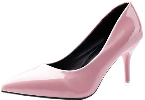 Womens Court Shoes Kitten Heels Pointed Pumps Elegant Stilettos Classic Wedding Shoe Patent Leather Mid-Heeled Shoes Pink