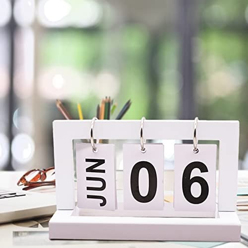 Ewiger Kalender,Holz Flip Kalender,Clamshell Tisch Kalender,Ewiger Kalender zum Umklappen,Vintage Style Ewiger Kalender,Holz Endloskalender für Büro, Haushalt und Schreibtisch,20 x 9 x 12 cm (weiß)