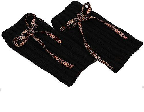 Yurosiay Kurz Beinwärmer Damen Bohème Stil Strick Beinstulpen Stricken Häkelarbeit Beinwärmer Stulpen Mit Schleife Deko Gestrickte Stulpen Winter Wärmer Stiefel Stulpen Eine Größe Schwarz