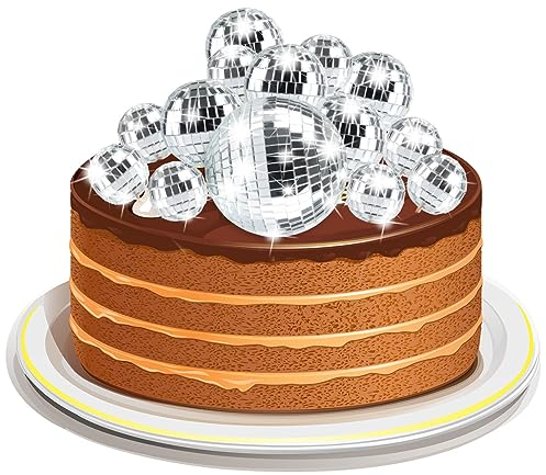 Disco Ball Cake Decorations, 16pcs Large Disco Ball Cake Topper Cupcake Toppers Mirror Ball Cake Decorations for Birthday 1970s Disco Themed Party Supplies