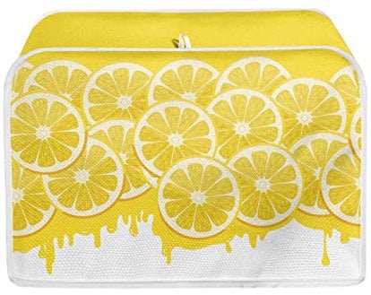 Micoklinlin Yellow Toaster Covers 2 Slice Wide Slot Lemon Toaster Cover with Hanging Loop for Kitchen Dustproof Fingerprint Protectors and Greasy Protection Anti-sputtering Machine Washable