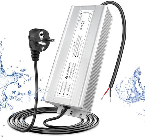LED Trafo 12V 120W IP67, Outdoor Wasserdicht Transformator mit Stecker, LED Netzteil Treiber 230V auf DC 12 Volt Adapter, LED Driver Außen für LED-Streifen Lampen Strahler Lichtbänder