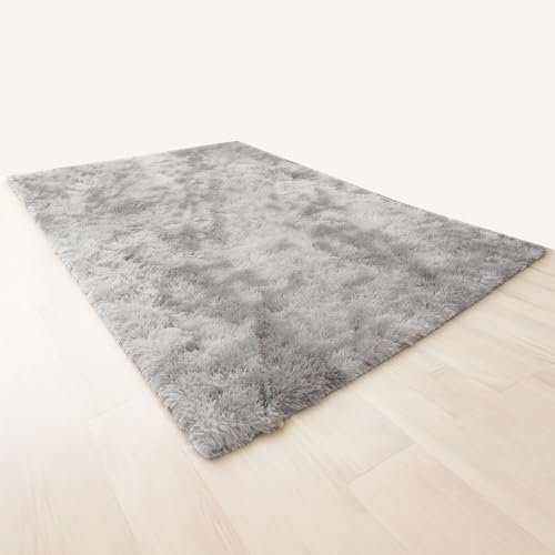 WOWZILLA Flauschiger Hochflor Teppich 80x160cm - Grauer Teppich, für Wohnzimmer, Schlafzimmer & Kinderzimmer - Wohnzimmerteppich mit thermischer Isolierung & Schallabsorption, Shaggy Fellteppich grau