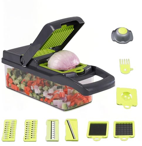 Tritatutto professionale per cipolle, mandolina da cucina, affettaverdure da cucina, affettatrice per verdure, insalata, carote e aglio (grigio, 32 cm x 11,5 cm x 11,5 cm)