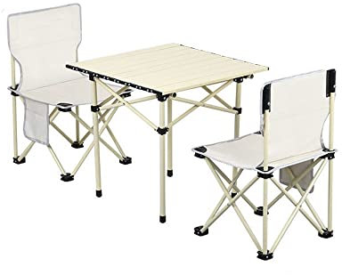 Outdoor-Klapptisch und Stuhl-Set, Picknick-Campingtisch, Eierrollentisch aus Aluminiumlegierung, Klapptisch, Klappstuhl, Hocker (Farbe: Weiß, Größe: 3 Stück) Lofty Ambition