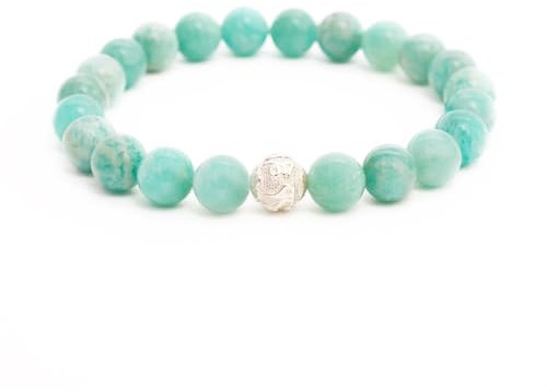 BERGERLIN Amazonit Armband - Perlenarmband aus echtem Naturstein mit 925 Sterling Silberperle