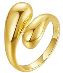 Comforso Damenringe aus 925er-Sterlingsilber, schlichte Ringe für Damen, verstellbare Fingerringe, Tropfenring für Damen und Herren (Gold)