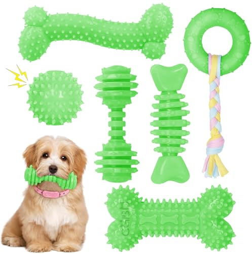 CGBD Welpenspielzeug, 6 Stück, Kauspielzeug für Welpen, niedliches grünes kleines Hundespielzeug, Zahnspielzeug für Welpen, weich, langlebig, interaktives Kauspielzeug für kleine Hunde