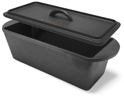 Cuisiland Rectangular Cast Iron Bread Loaf Pan, Heavy Duty 11x4.75x4,25 (14 L/Handles) with Lid (BLP137U)