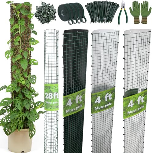 10/20/40 Metal Mesh Sphagnum Moss Pole Monstera Plant Support Self Watering Plant Poles for Climbing Indoor Plants (40ft Coated Mesh, 32m Plastic Moss Poles)