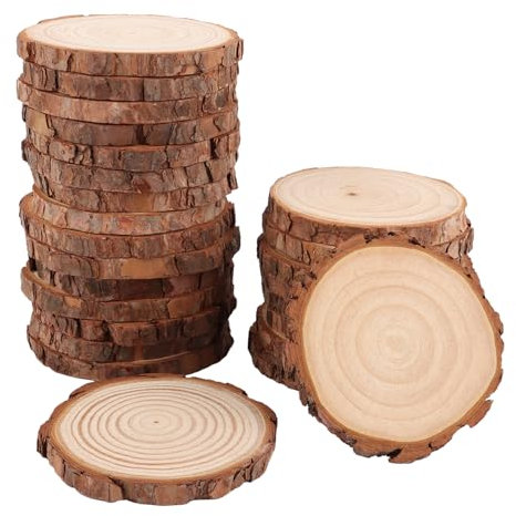 WOPPLXY 25 stk Holzscheiben 9-10cm Durchmesser Ohne Loch, Holzscheiben zum Basteln, Baumscheiben Rund für Hochzeit, Weihnachten, DIY Basteln