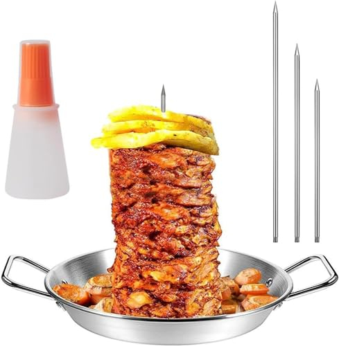 Gyro Pan with Skewer, Gyro Cooking Plate, Vertical Skewer Pan for Oven, Vertical Rotisserie Pan, Chicken Shawarma Pan for Oven, Stainless Steel Vertical Spit Roaster (C)