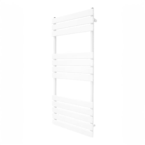 Vertical Towel Radiator Designer Flat Panel 1200mm x 500mm Bathroom Heated Rail Gloss White Central Heating Ladder Heater Wall Mounted Carbon Steel FREE Cleaning Brush Fixing Kit & Brackets