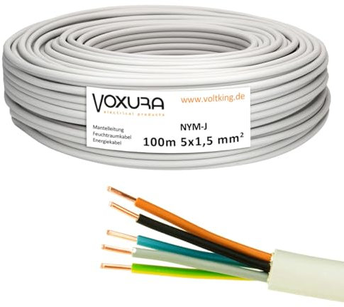 NYM-J 5x1,5 mm² 100m Ring Mantelleitung Installationskabel Stromkabel Feuchtraumkabel Kupfer
