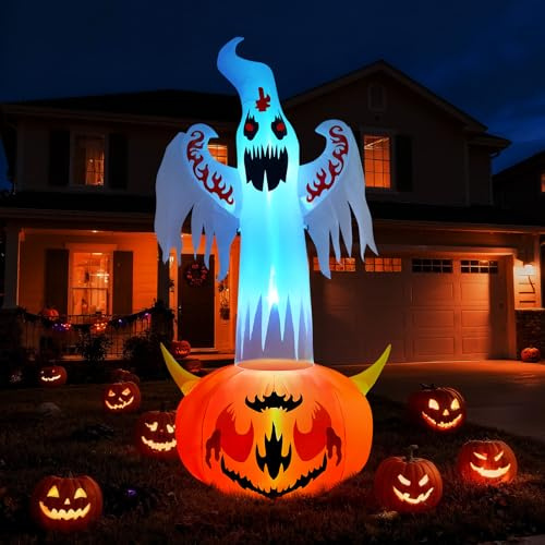 Litake 240 cm Halloween Aufblasbar Kürbisgeist, 8FT Halloween Deko Aufblasbar Ghost Outdoor mit LED Beleuchtung Aufblasbare Außendekoration für Innenhöfe, Gärten und Rasenflächen