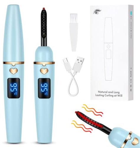 LOPHE Wimpernzange Beheizbar, Elektrische Wimpernzange Wimpernbürste, 10s Schnelles Aufheizen Wimpern Curler Anti-Verbrennung, USB-Wimpernzange mit 4 Temperaturmodi für alle Wimpern(#B-Hellblau)