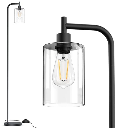 HANDSONIC Wohnzimmer Stehlampe mit Fußschalter LED - E27 Floor Lamp LED Stehlampe Wohnzimmer Vintage Schwarz Stehleuchte Industrielle Stehlampe Modern für Wohnzimmer Schlafzimmer Büro Studio Esszimmer