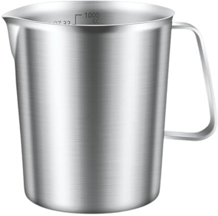 Edelstahl Messbecher 1L,Milchkännchen mit Markierung mit Griff Lebensmittelqualität 304 Edelstahl Messbecher mit großem Fassungsvermögen Spülmaschinengeeignet messbecher 1000ml feine skala