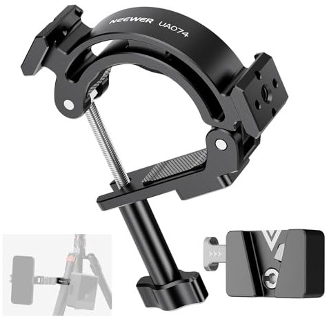 NEEWER Super Clamp Supporto Treppiede a Morsetto Multifunzionale con Piastra Batteria V Mount, Guida NATO e Filetto 1/4 per ARRI, Adatto per Gambe Cavalletto/Asta/Traversa da 30-45mm, Max 5kg, UA074