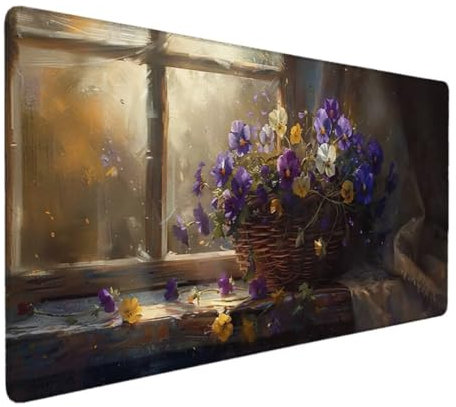 Gaming Mauspad XXL Schwarz - Großes Mousepad 60 x 30cm - rutschfeste Schreibtischunterlage für Gaming und Büro - Fransenfreie Ränder - Präzises und Langlebiges Maxlvl Large Mouse Pad (Lila Blume) 0-SK