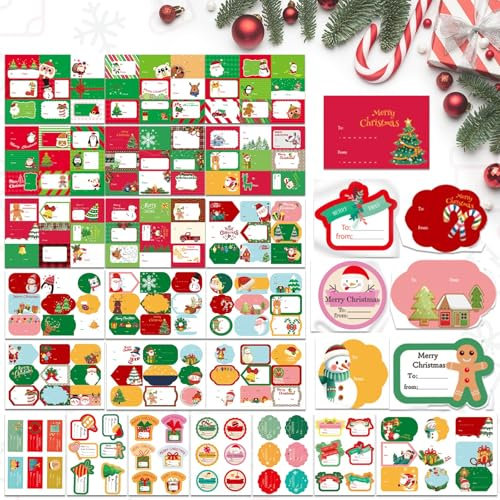 Aufkleber Weihnachten,GeeRic 288 PCs Weihnachtssticker Weihnachtsaufkleber Selbstklebend Geschenketiketten Weihnachten Sticker Deko Aufkleber für Weihnachtskarten Geschenktaschen Papiertüten
