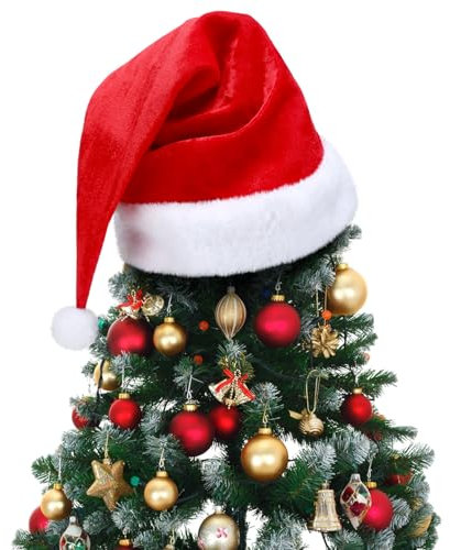 Gejoy 26 x 15 Inch Christmas Tree Topper Large Santa Tree Topper Red Santa Hat Christmas Trees Ornament for Winter Xmas Holidays Party Decorations (Classic)