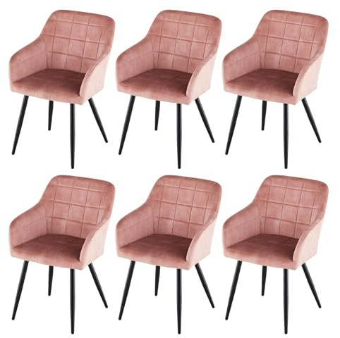 CLIPOP Esszimmerstühle 6er Set, Stühle mit Armlehne, Samt Sitzfläche, Esszimmerstuhl Küchenstuhl Polsterstuhl, für Esszimmer Küche Wohnzimmer (6, Samt Rosa)
