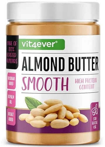 Mandelbutter Smooth - 1kg natürliche Mandel Butter ohne Zusätze aus 100% blanchierten Mandeln - High Protein - Cremiges Mandelmus ohne Zusätze von Salz, Öl oder Palmfett - Vegan