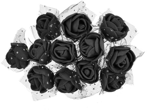 PATIKIL 144 Stück Künstliche Mini-Rosenköpfe 0,98 Zoll mit Gaze Schwarz | Bulk-Stiel-Schaumrosen, Für Hochzeitssträuße Anstecker Kuchendekorationen Heim- und Partydekorationen