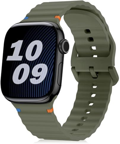 Hinnwer Cinturino Sportiva Compatibile con Apple Watch 42mm (Series 10) 41mm 40mm 38mm per Donna Uomo, Cinturini Silicone per Apple Watch SE 2 SE Series 10 Series 9 8 7 6 5 4 3 2 1 Verde Militare