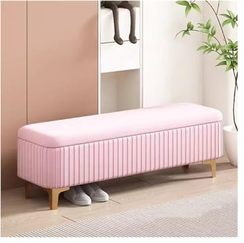 WIGSELBL Samt-Ottoman-Bank, Fußstütze mit Beinen, Bettbank, Aufbewahrungstruhe für Wohnzimmer, rechteckiger Eingangsbereich, Fensterbank, Fußhocker (Rosa, 60 cm)