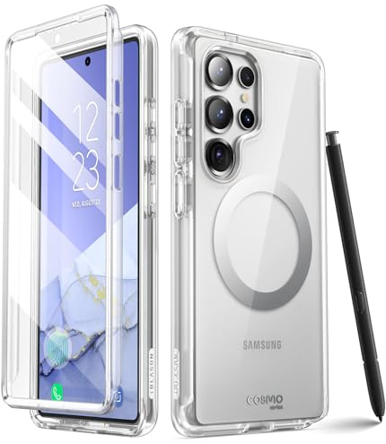 i-Blason Cosmo für Samsung Galaxy S25 Ultra Hülle MagSafe mit Displayschutz [unterstützt Fingerabdruck-ID und kabellos Ladegerät] Glitzer Handyhülle Case Bumper Schutzhülle für S25 Ultra (Clear)